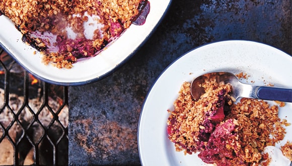 Apple, blueberry & rhubarb crumble