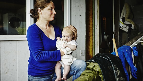 A mother an child inside home