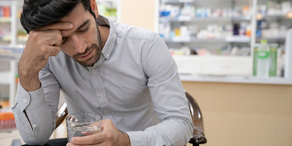 Man experiencing dizziness while sitting down