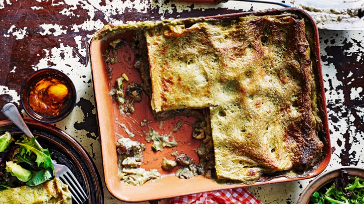 Mushroom pesto lasagne